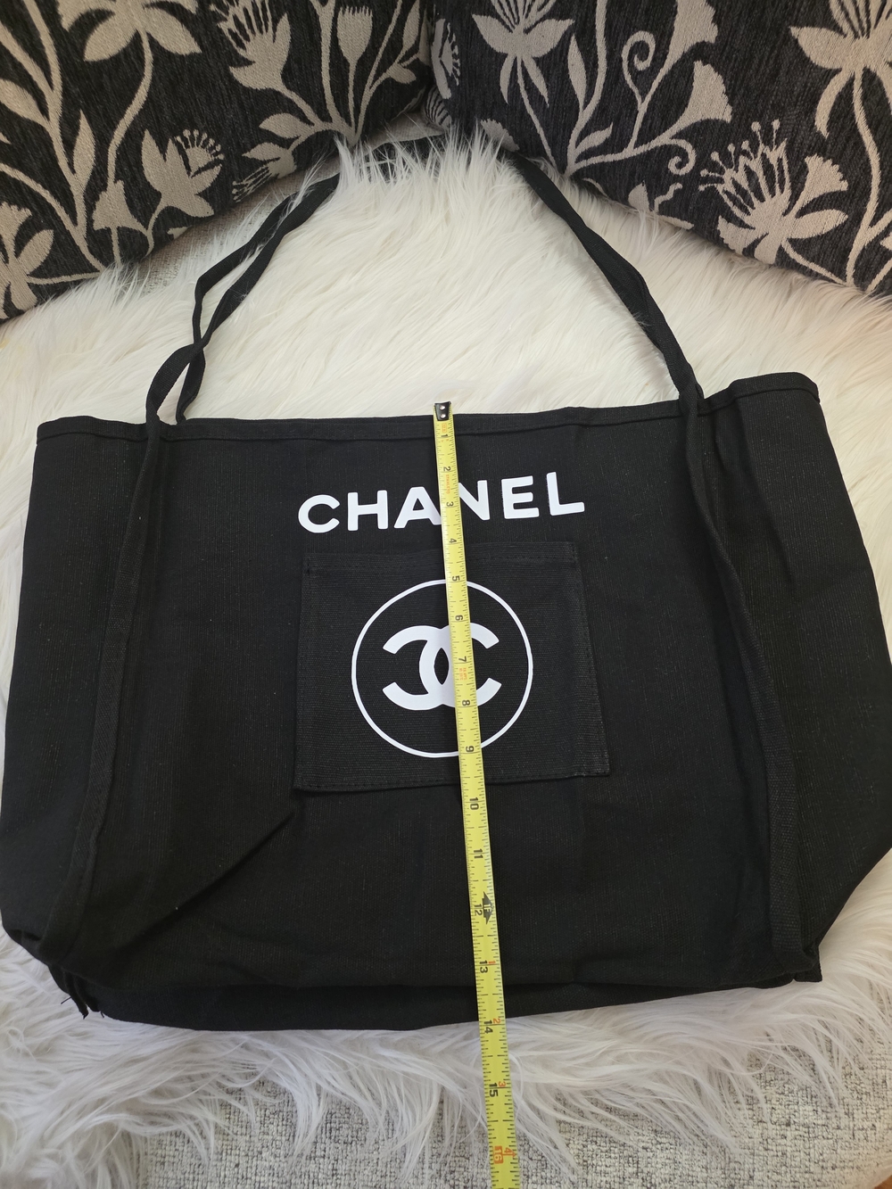 Black Canvas Tote Bag with White Print - Picture 7 of 9